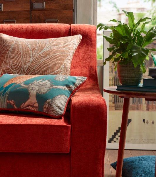 maldives lagoon fabric cushions on sofa